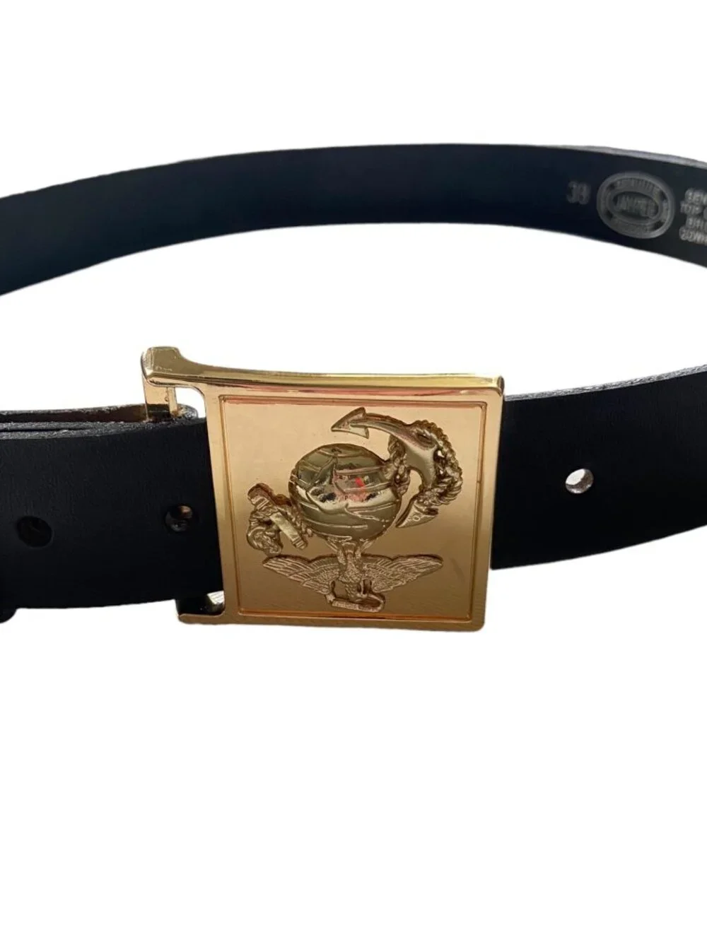 Genuine Leather Gold Buckle Belt Black Size 38 Equestrian Preppy Old Money